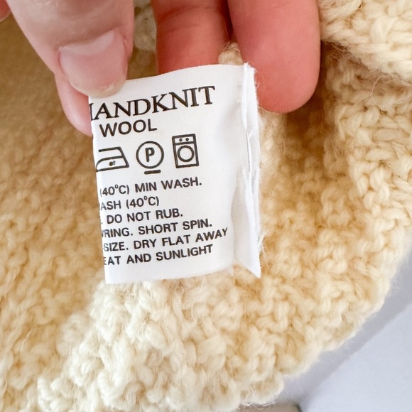 Tivoli Hand Knit Cardigan Pure New Wool Cream Cable Knit Button Up Sweater - Picture 8 of 9